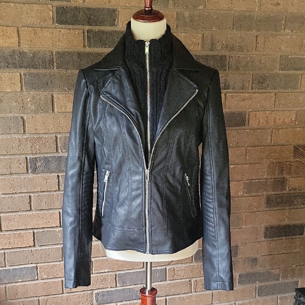 NWOT, a.n.a. A new approach. faux leather moto jacket, black, size S